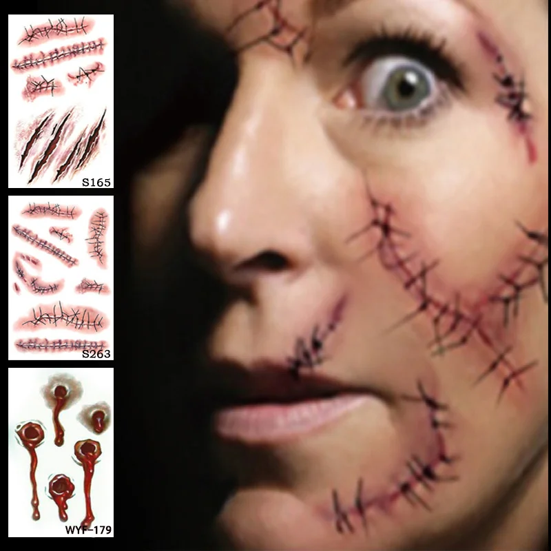 

Tattoo Paste Waterproof Scar Needle Sewing Prank Sticker Halloween Horror Wound Blood Wound Scar
