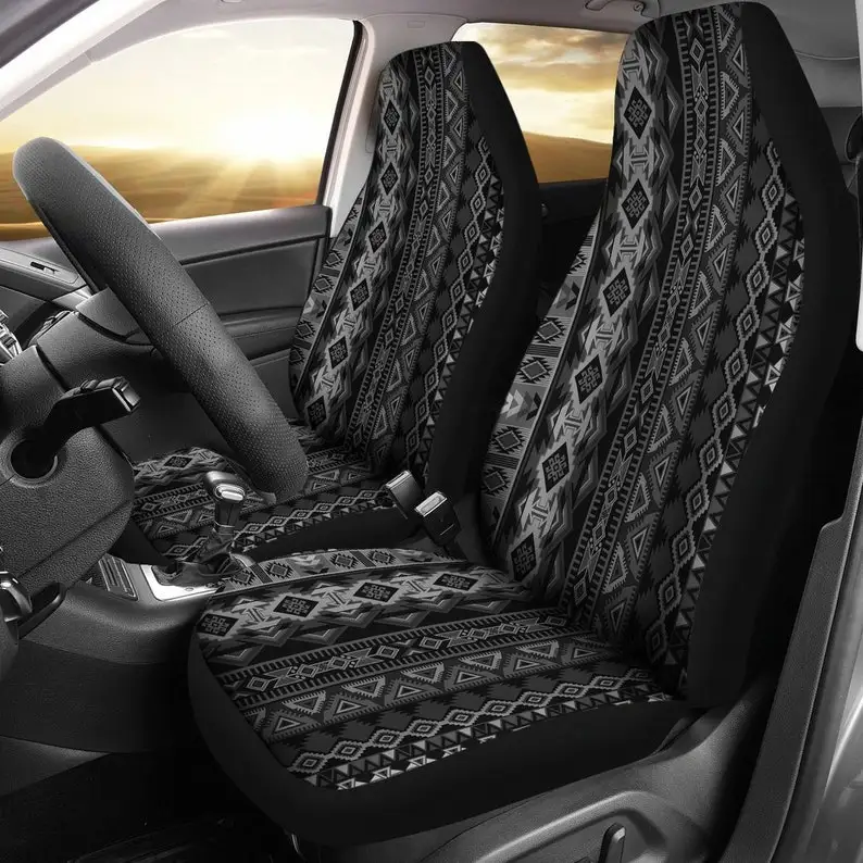 

Grey / Black Aztec Tribal Ethnic Pattern Car Seat Covers Pair, 2 Front Seat Covers, Car Seat Covers, Car Seat Protector, Car Acc
