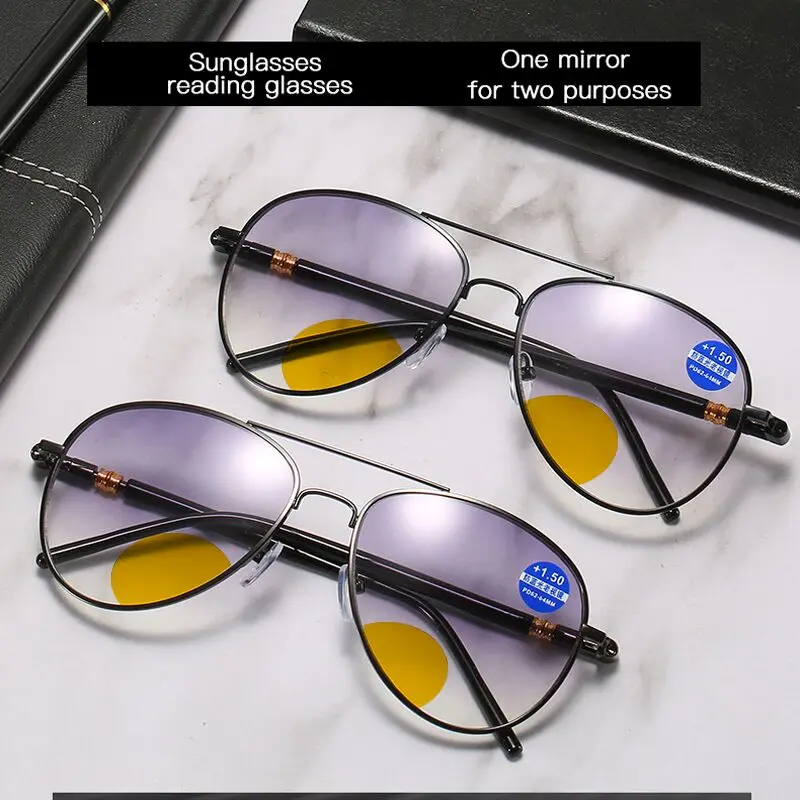 

Pilot Sun Bifocal Reading Glasses Unisex Double sights reading sunglasses Outdoor Fishing Eyeglasses Diopter Glasses 1.0-4.0