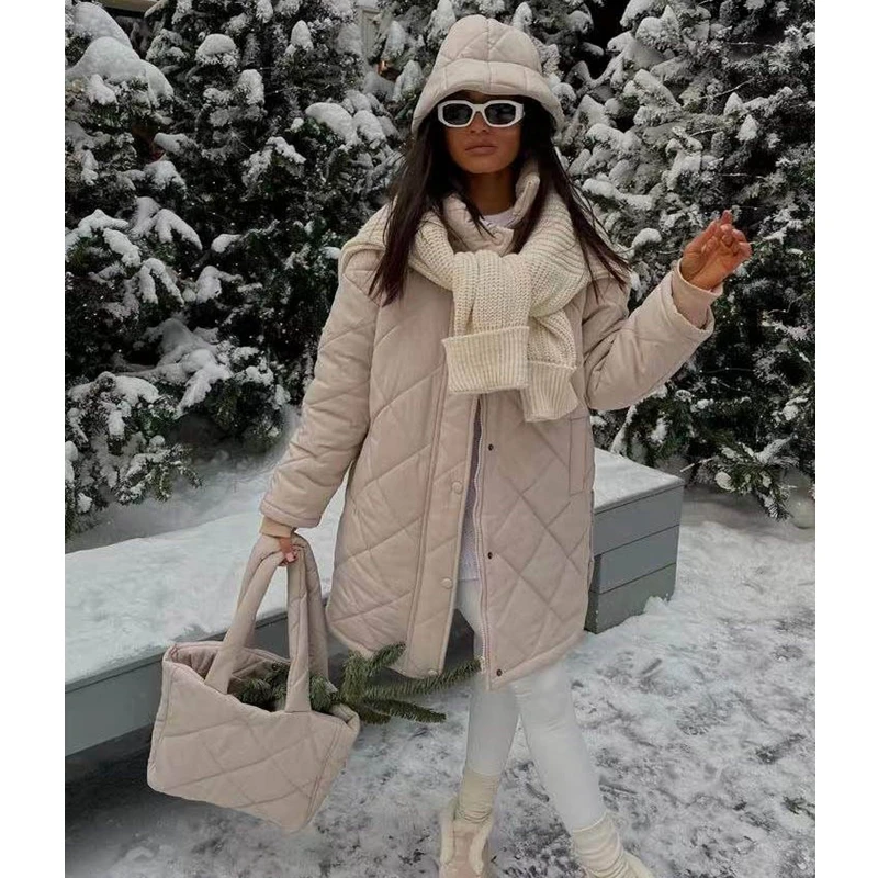 Autumn Winter Parkas Coat Women Solid Loose Cardigan Single Breasted Large Coat Women Long Sleeve Zipped Stand Collar Parkas