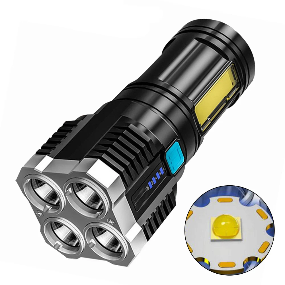 

LED Strong Light Flashlight USB Anti-Explosion Four Core Light Source Flashlight Super Bright Outdoor Camping Hiking Accessories