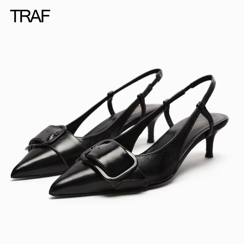 

Туфли-лодочки женские кожаные на высоком каблуке с котятами