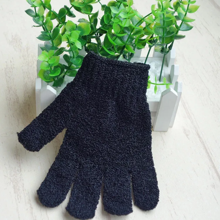 

Color Black Peeling Glove Scrubber Five Fingers Exfoliating Tan Removal Bath Mitts Paddy Soft Fiber Massage Bath Glove Cleaner D