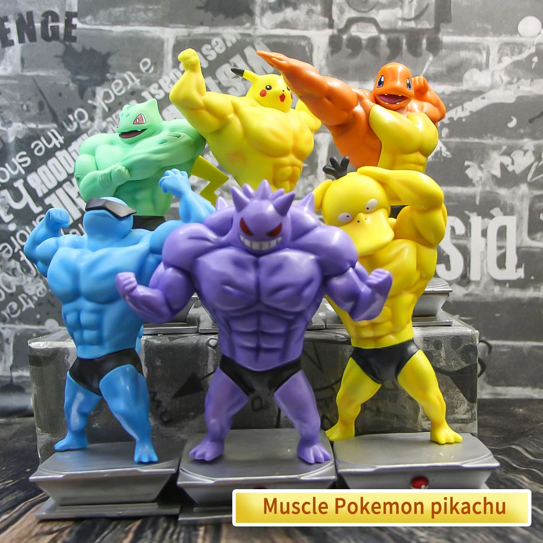 

Pokemon Muscle Pikachu Gengar Psyduck Bulbasaur Charmander Squirtle Strong Cute Anime Action Figure Model Doll Toy Children Gift
