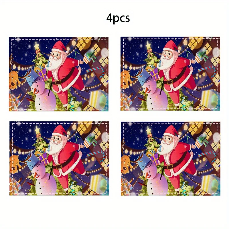 Набор из 4 праздничных рождественских льняных салфеток-Санта снеговик олень с