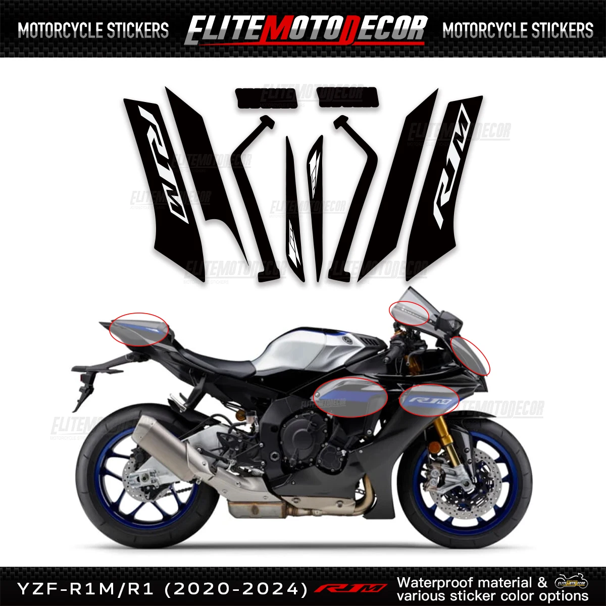 Фото YZF R1 R1M 2024, новый обтекатель мотоцикла, индивидуальная наклейка, наклейка на полный автомобиль, наклейка для YAMAHA R1M 2020 2021 2022 2023 2024 №2