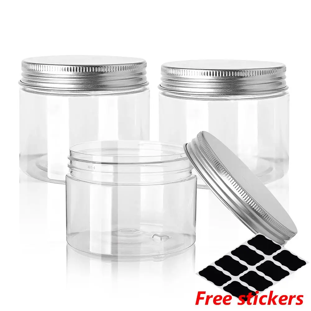 

10pcs 200/300/400/500ml Large Empty Plastic Jars Kitchen Storage Container Clear Food Airtight Storage Jars With Aluminum Lids