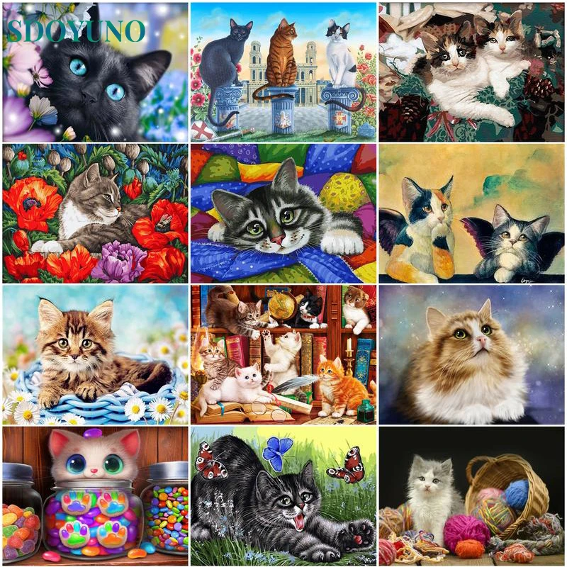 

SDOYUNO Cat DIY Painting By Number Adult Kits Oil Acrylic Paint Art Animal Drawing Home Decor Pictures By Numbers Wall Art Gift