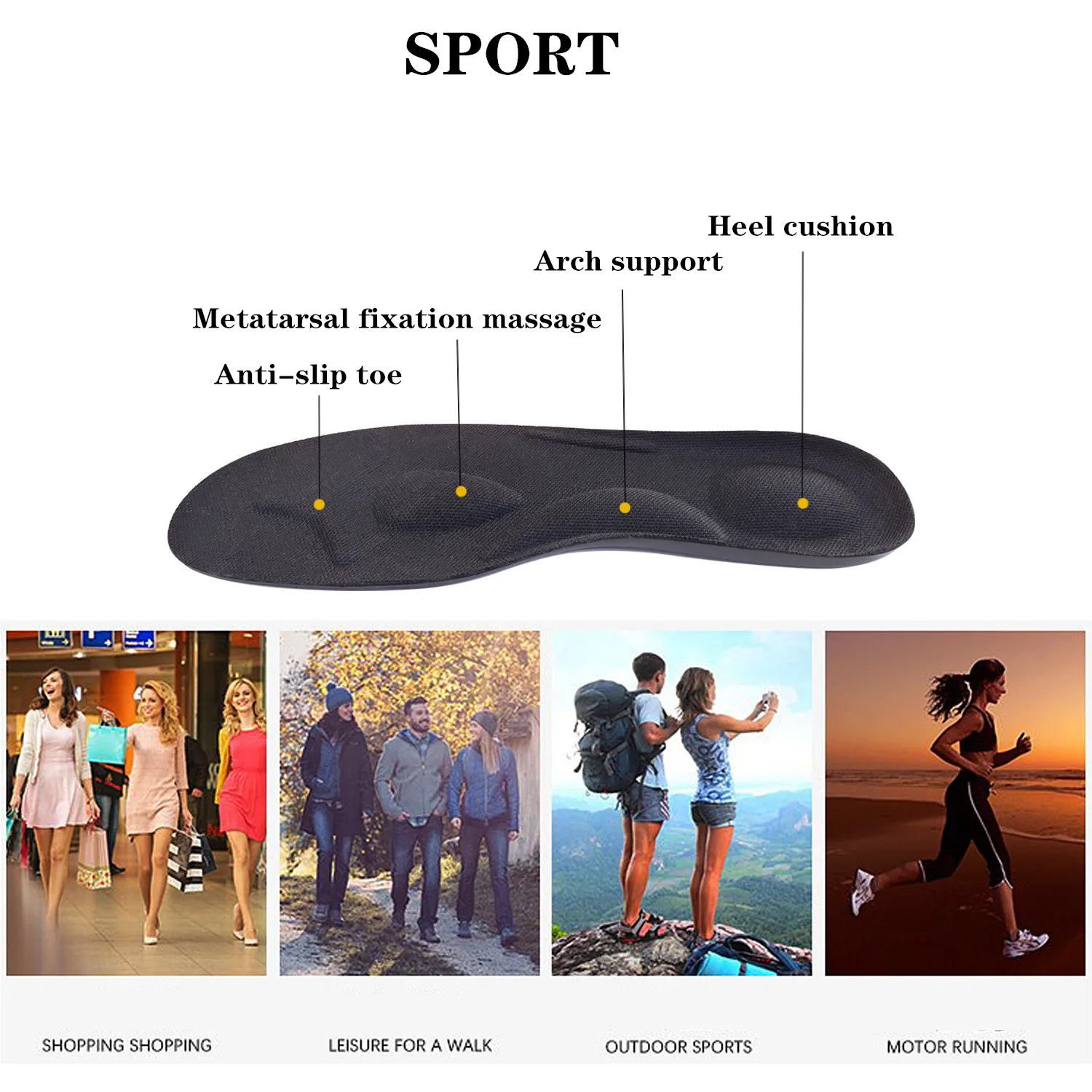 4D Flat Foot Arch Support Sport Insole For Shoes Men Women Comfortable Shock Absorption Sweat Deodorant Massage Insole Shoe Pad