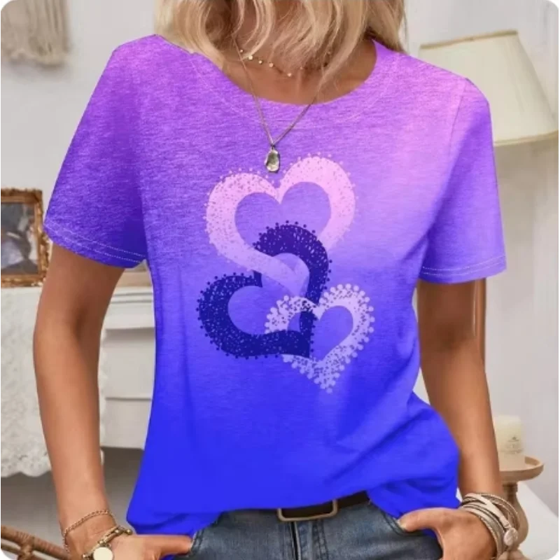 Женская футболка с круглым вырезом и короткими рукавами топ сердечком женская