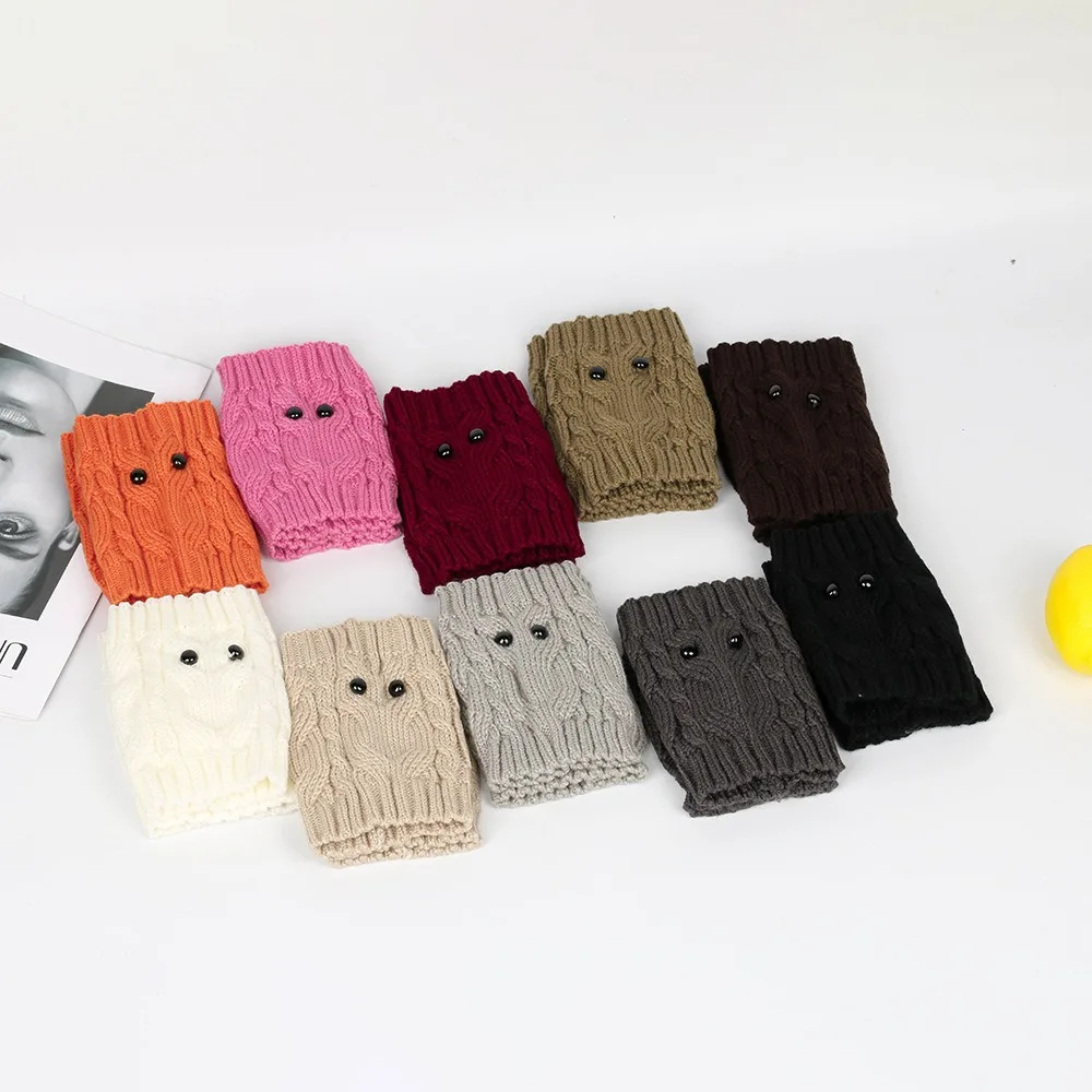 Милые вязаные бахилы с поворотным тросом однотонные гетры глазами совы зимние