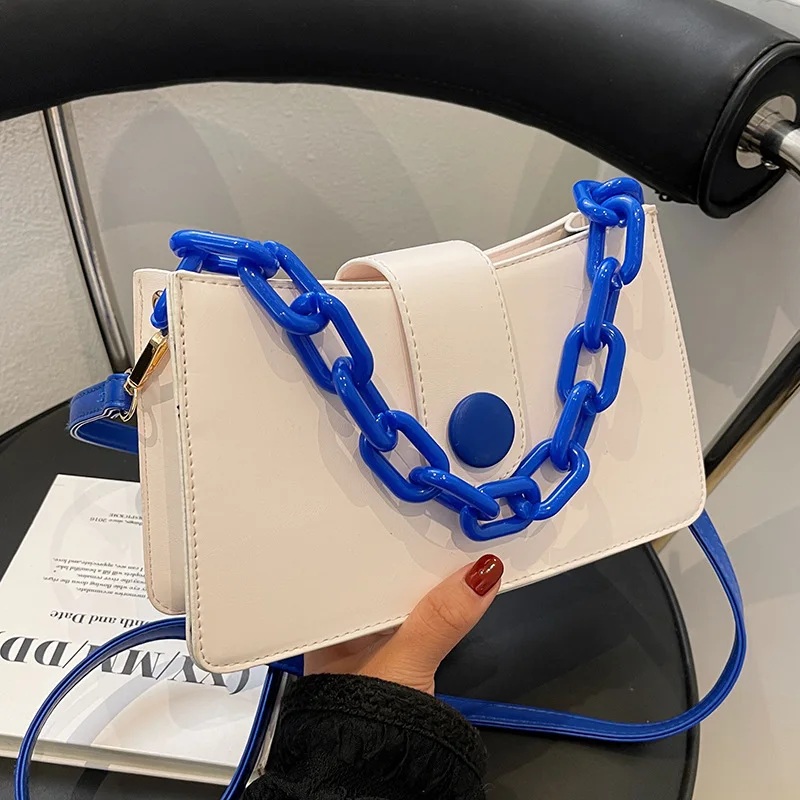 

2022 New Net Red Messenger Bag Fashion Trendy Chain Handbag Small Square Bag High Quality Female Contrast Color Shoulder Bag