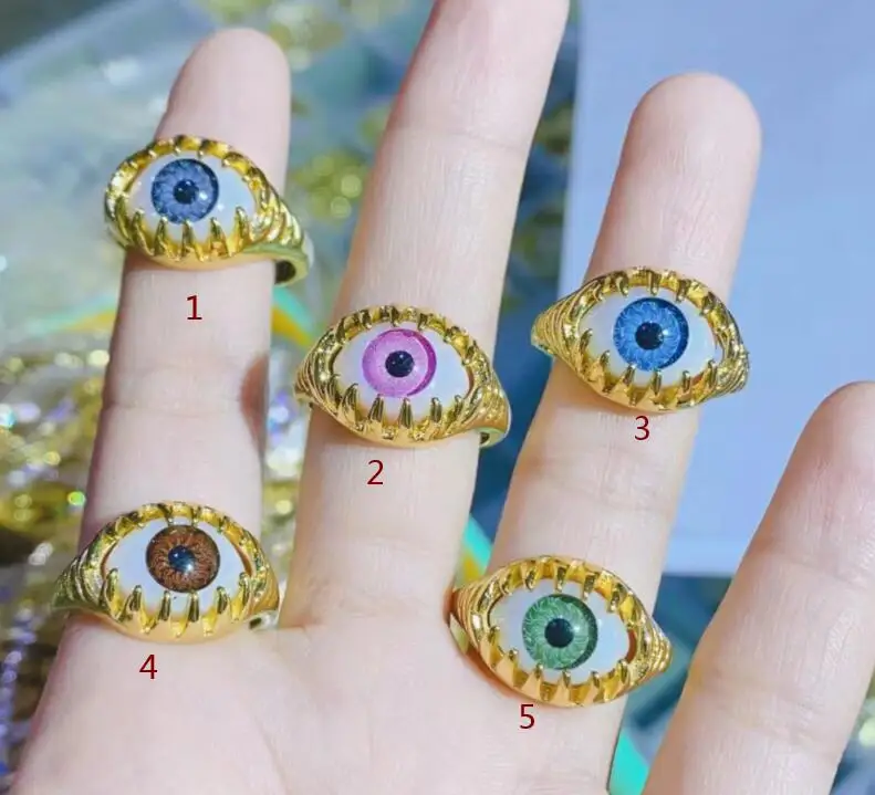 

1pcs Colorful Enamel Engrave Chunky Bohemian Turkish Evil Eye Rings Wide Gold Big CZ Eternity Open Band Rings For Women