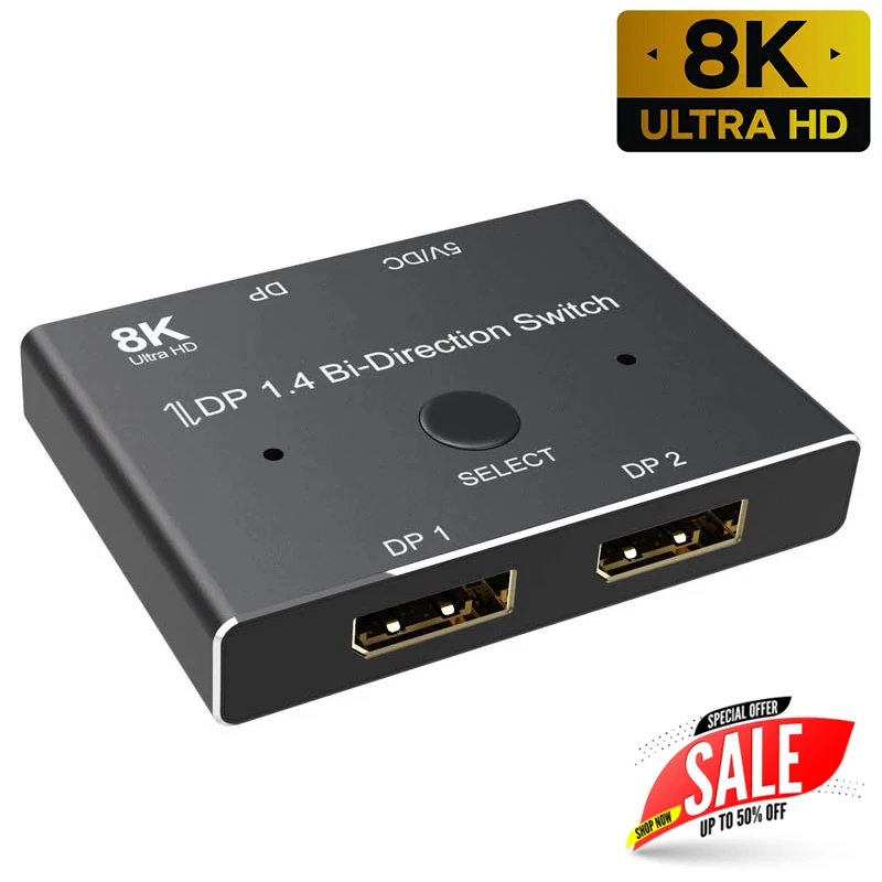 

Двунаправленный выключатель 8K DP Displayport 1,4 2 в 1, переключатель 4K @ 120 Гц, видеоконвертер, адаптер для ноутбука, ПК, ТВ-проектора