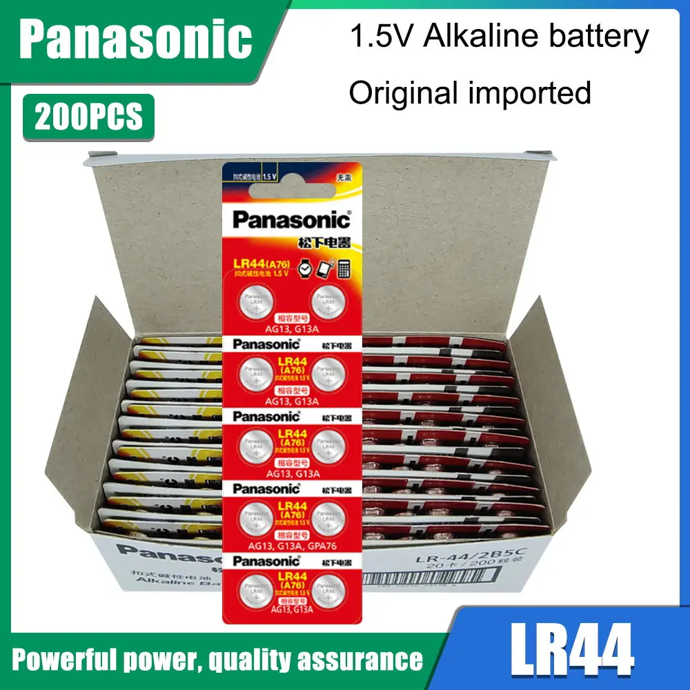 

200pcs Panasonic AG13 LR44 357 Button Batteries R44 A76 SR1154 LR1154 Cell Coin Alkaline Battery 1.55V G13 For Watch Toys Remote