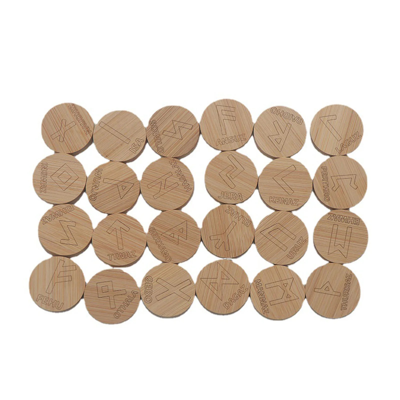 

Wooden Rune Stones Set 25Pack Round Elder Futhark Alphabet Engraved Symbol Rune Stones With Storage Box And Bag Ideal For Travel
