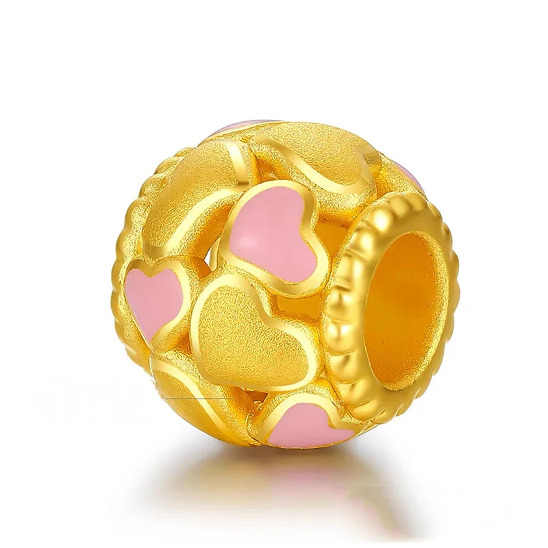 HOYON 18k gold color Transfer Bead Bracelet Female 3D Scrub 999 Pure Gold Color Soft Cute Love Hollow Passepartout Gold Beads