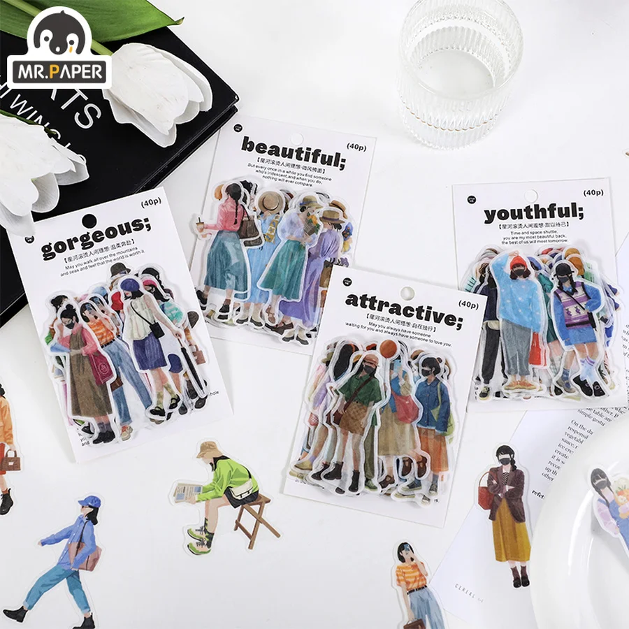 

Mr.Paper 4 Styles 40 Pcs/Bag Cartoon Character Stickers Creative Fashion Simple Scrapbook DIY Decorative Material Stickers