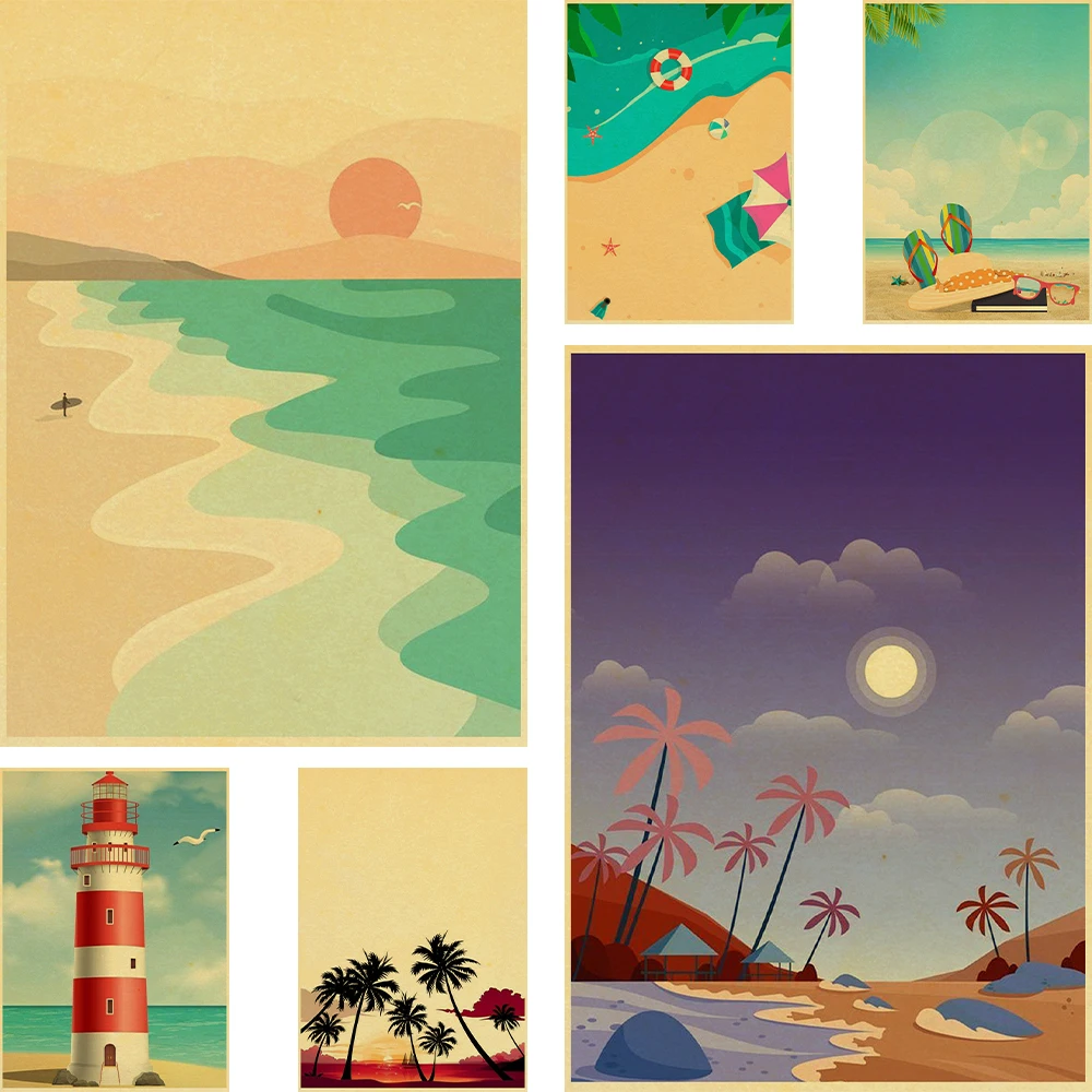 

Beach Swim Pool Abstract Art Vintage kraft paper Poster And Prints Swimmer Vintage Wall Pictures For Living Room Home Decoration