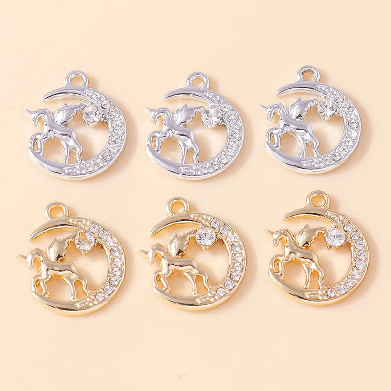 

10Pcs New Exquisite Crystal Moon Unicorn Charm for Dangle Earring Bracelet Necklace Pendant Women Jewelry Making Accessories