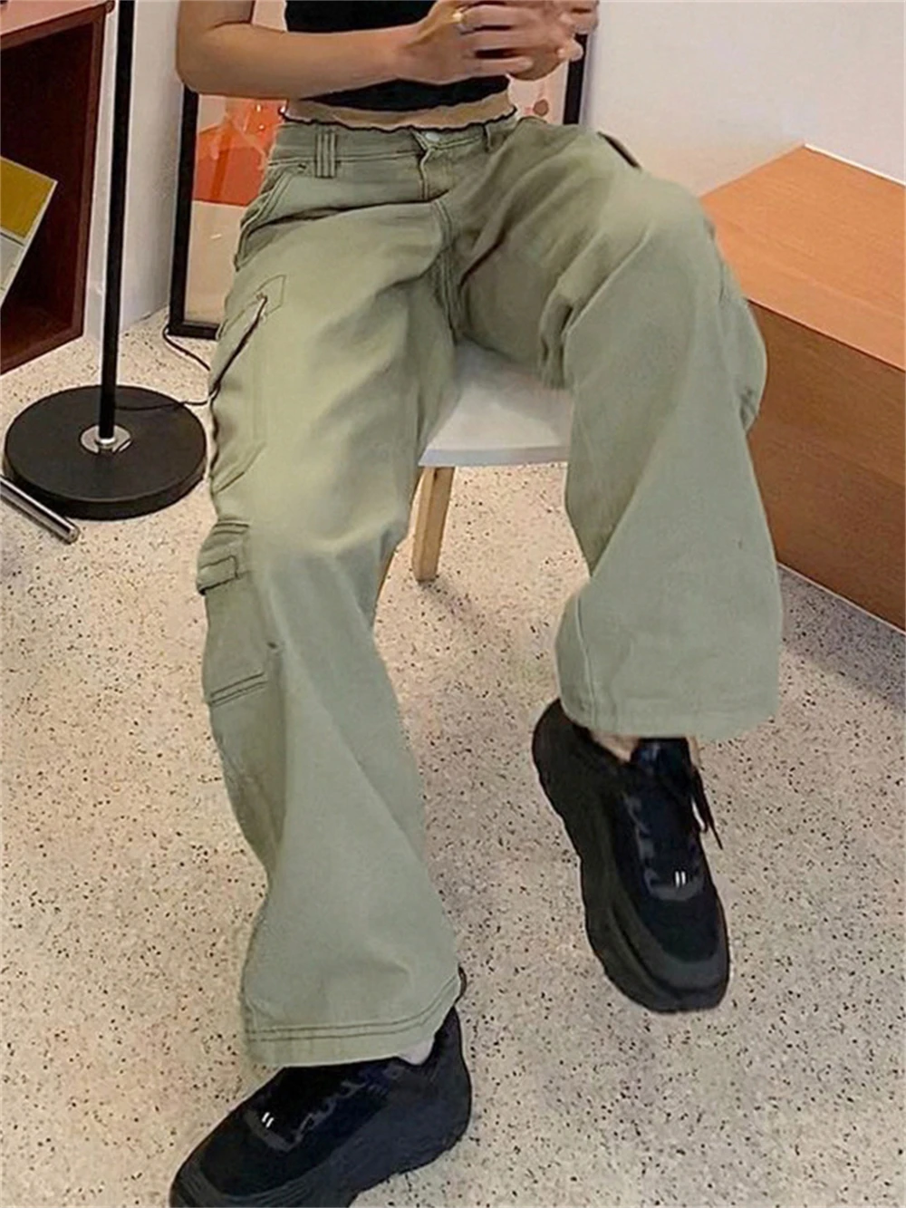 

Vintage Cargo Pants Women Y2k Fashion Casual Baggy High Waist Pocket Jeans Female Harajuku Streetwear Loose Retro Denim Trousers