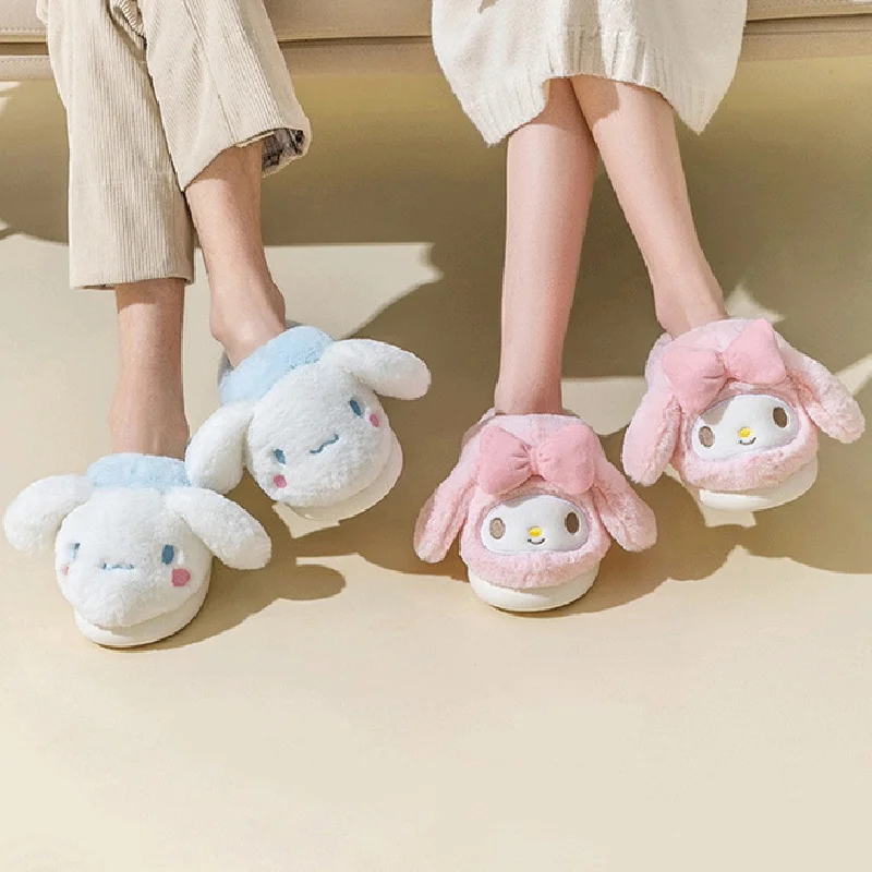

Sanrio Cinnamoroll My Melody Plush Women Slippers New Kawaii Cotton Anti Skid Keep Warm Autumn Winter Indoor Home Plushies Shoes