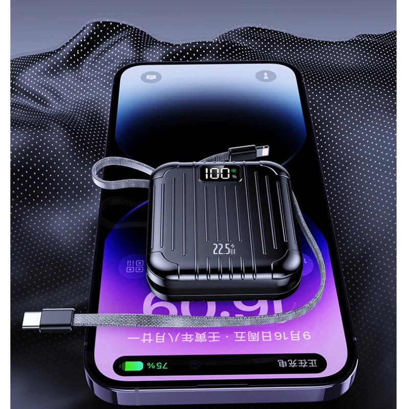 Для IPhone Samsung 10000 мАч Мини Портативный Power Bank с кабелем Внешняя запасная батарея 22 5