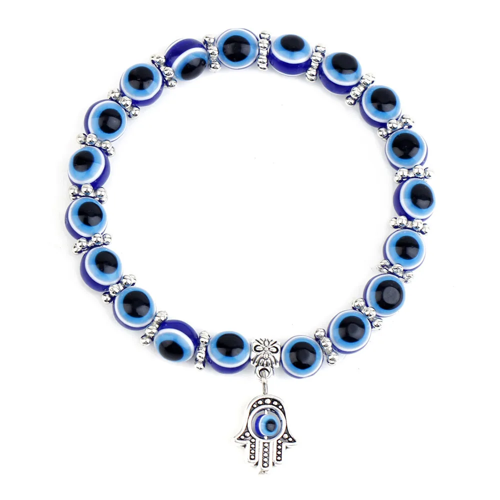 

Turkish Blue Eye Charm Bracelet Fatima Palm Demon Eye Beaded Bracelet