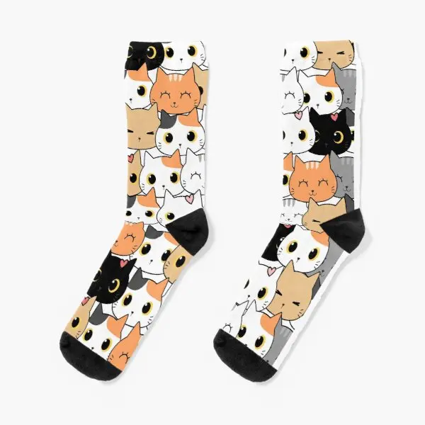 

Colorful Doodle Cats Crew Socks Cute Winter Mens Girls Black Cartoon Pattern Breathable Comfortable Autumn Best Short Women