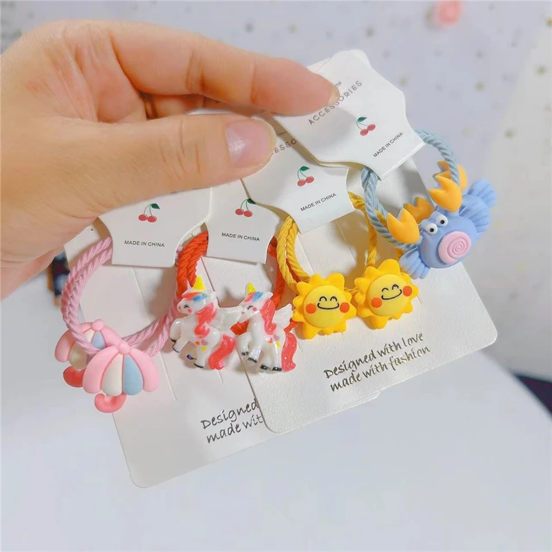 

5Pair/Lot Cute Cartoon Unicorn Princess Headwear Kids Elastic Hair Bands Children Hair Ties Ropes Girls Accessories Headdress