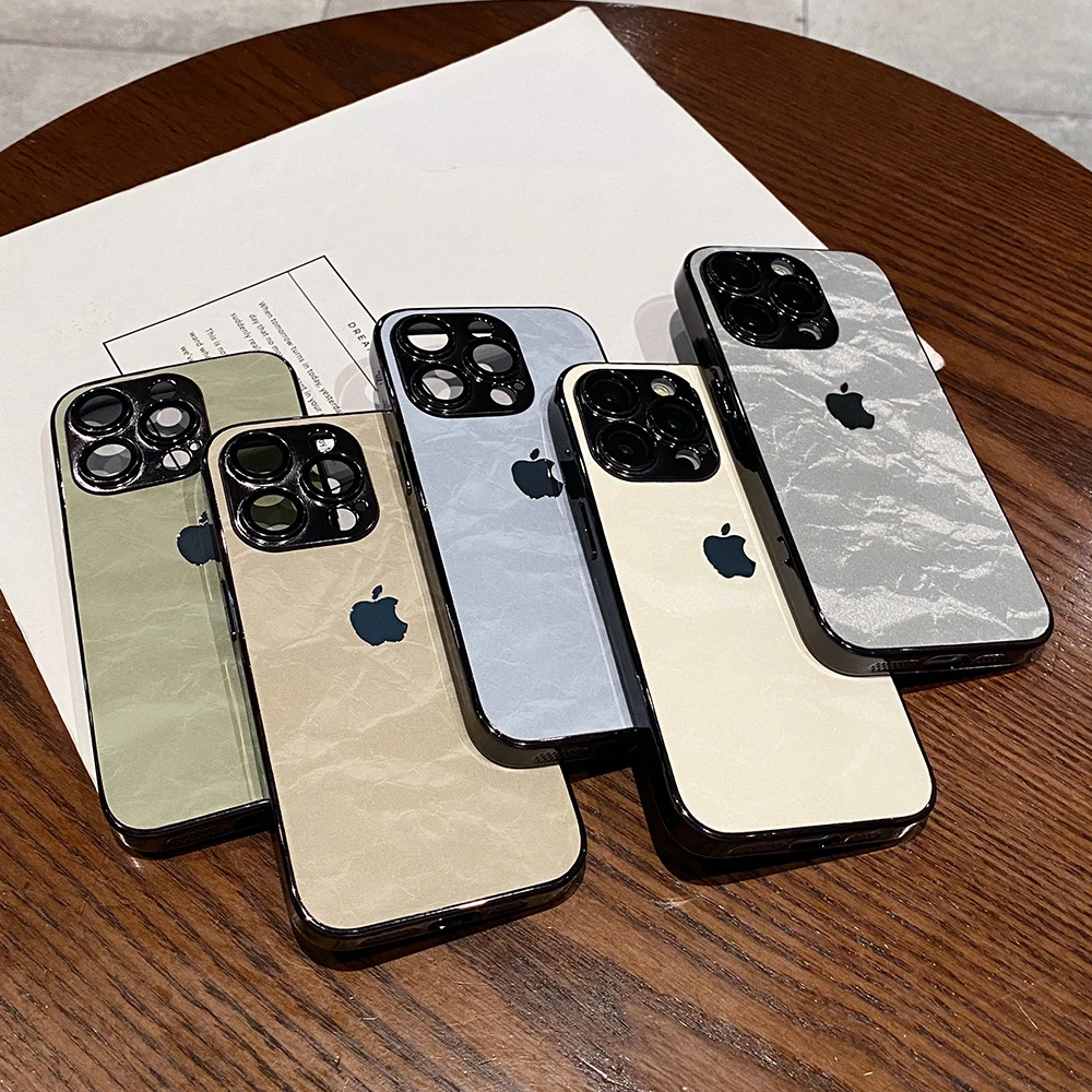 Кожаный чехол с матовой лазерной текстурой мрамора для iPhone 16 Pro Max 15 14 13 12 11 защита