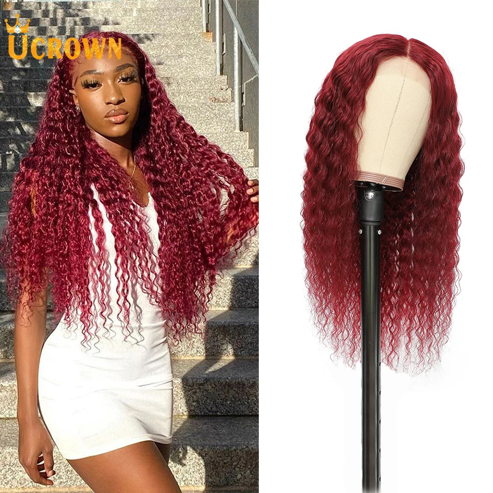 

Ucrown 99J Burgundy Deep Wave Transparent 150% Lace Front Human Hair Wigs For Women 34 Inch Brazilian Pre Plucked Baby Hair