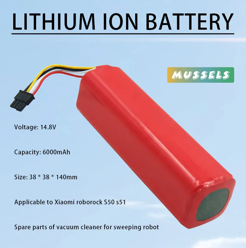 

Vacuum Cleaner Replacement Battery 14.8V 6000mAh For Xiaomi Robot Rechargeable Battery roborock S50 S51 Li-ion Parts