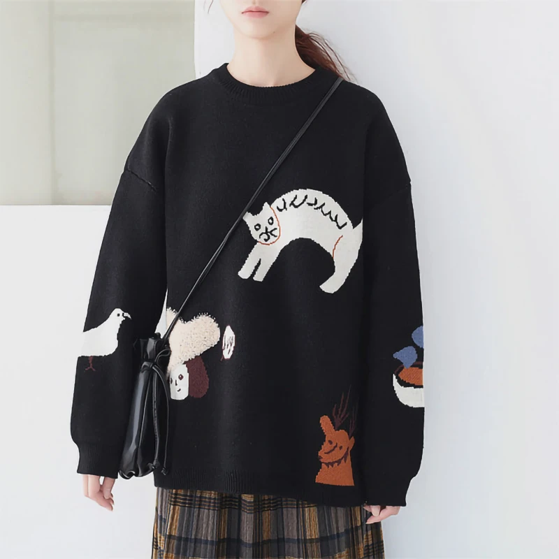 Spring New Pretty Women Pullover Sweater O-neck Long Sleeve Ladies Winter Knitted Jumpers Top Loose Sweaters | Женская одежда