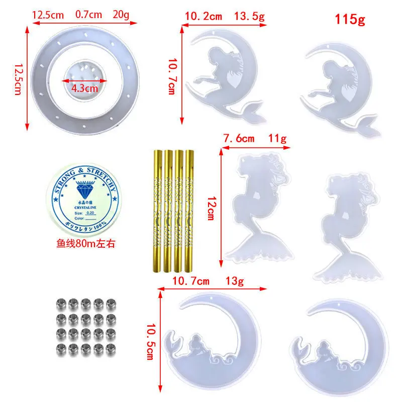 Mermaid Wind Chime Pendant Crystal Silicone Mould DIY Moon Wind Chime Pendant Mermaid Wind Chime Silicone Mold