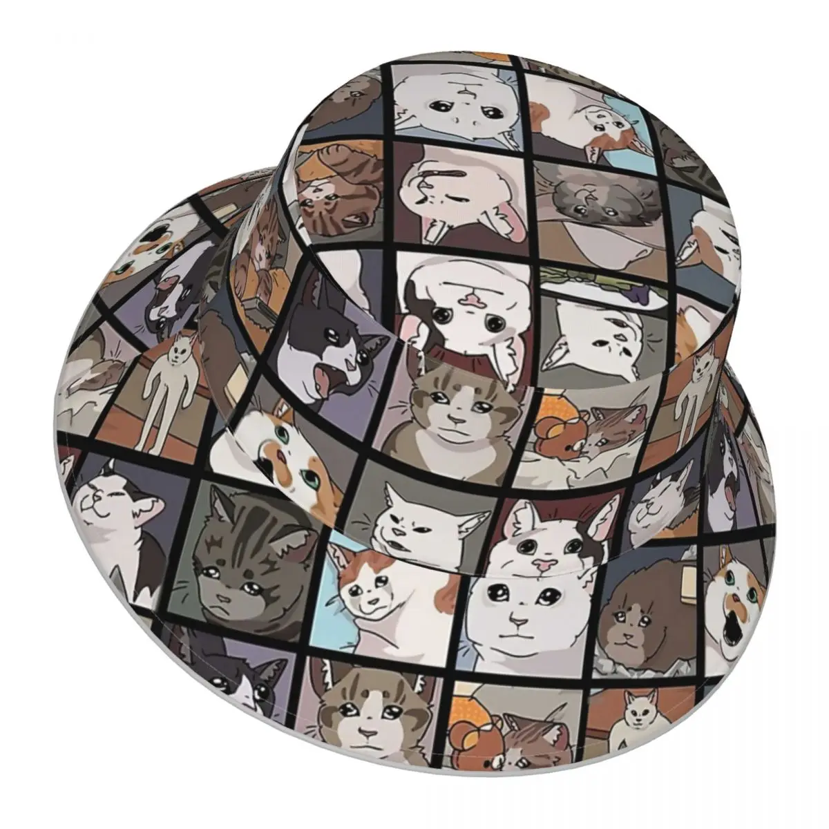 Meme Cats 2.0 reflective Bucket Hat Men Women Bucket Hat Outdoor Sunscreen Beach Hat Sun Hiking Fishing Cap