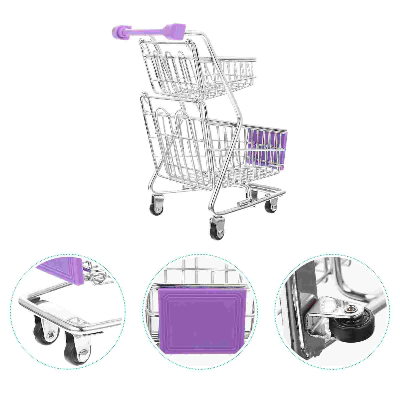 

Office Desktop Double Layers Metal Shopping Cart Small Trolley Model Miniature Shopping Cart Kids Grocery Cart