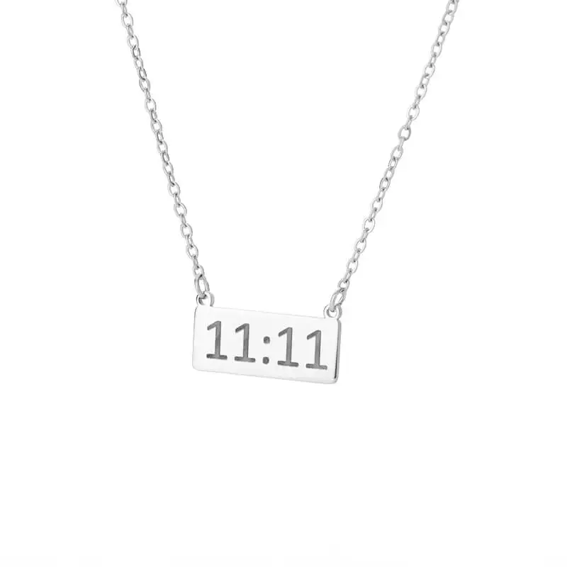 Прямоугольная подвесная тарелка 11:11 ожерелье из тонкой полированной нержавеющей