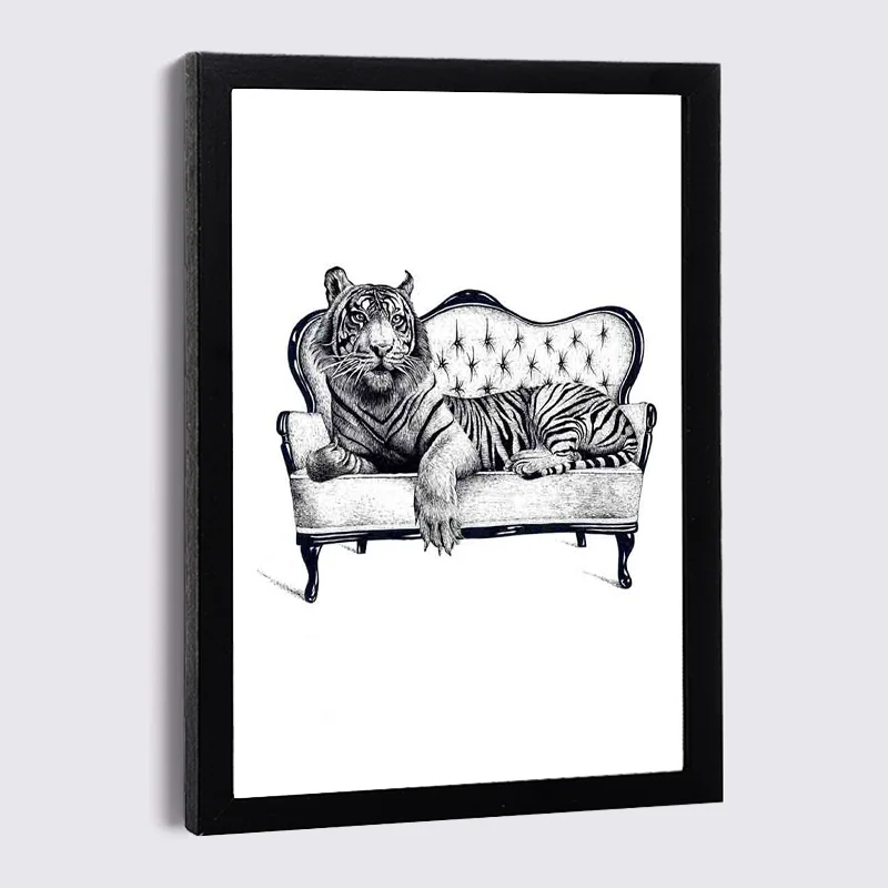 

5 7 8inch Picture Frame with Tiger Lion Panda Bear Cow Canvas Poster Frame Nordic Black White Wood Photo Frames for Picture Wall