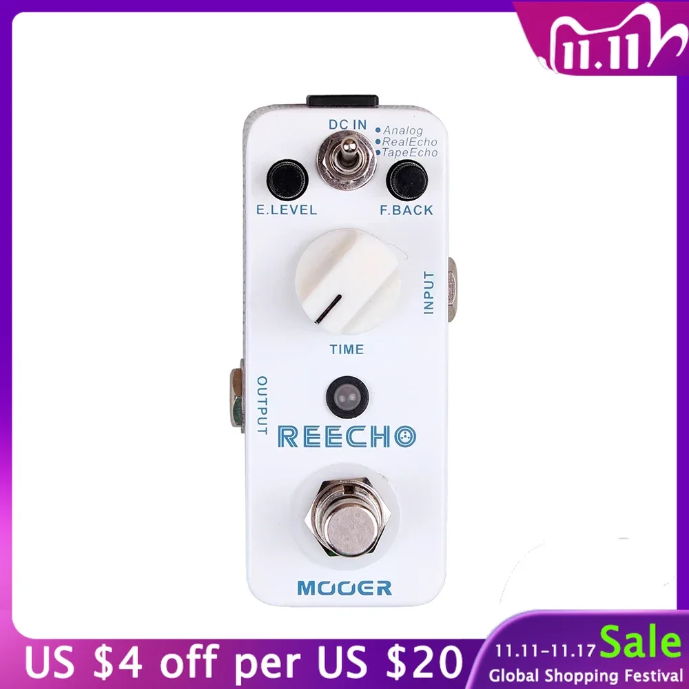 

MOOER Reecho Guitar Effect Pedal Digital Delay 3 Delay Modes Analog Real Echo Tape Echo for Electric Guitar Bass True Bypass