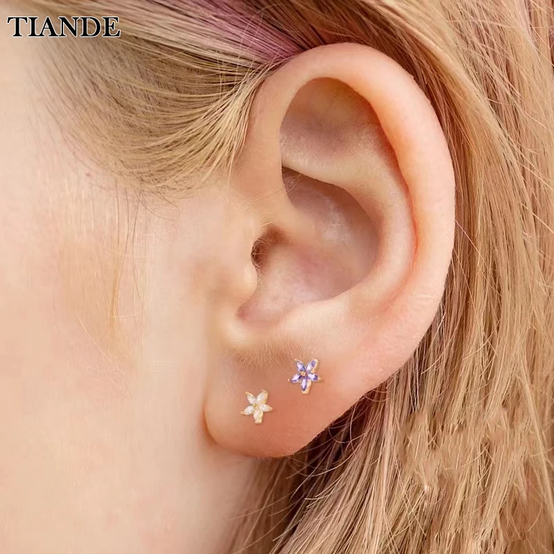 

TIANDE Gold Plated Stud Earrings for Women Exquisite Colored CZ Zircon Piercing Women's Earrings 2022 Fashion Jewelry Wholesale