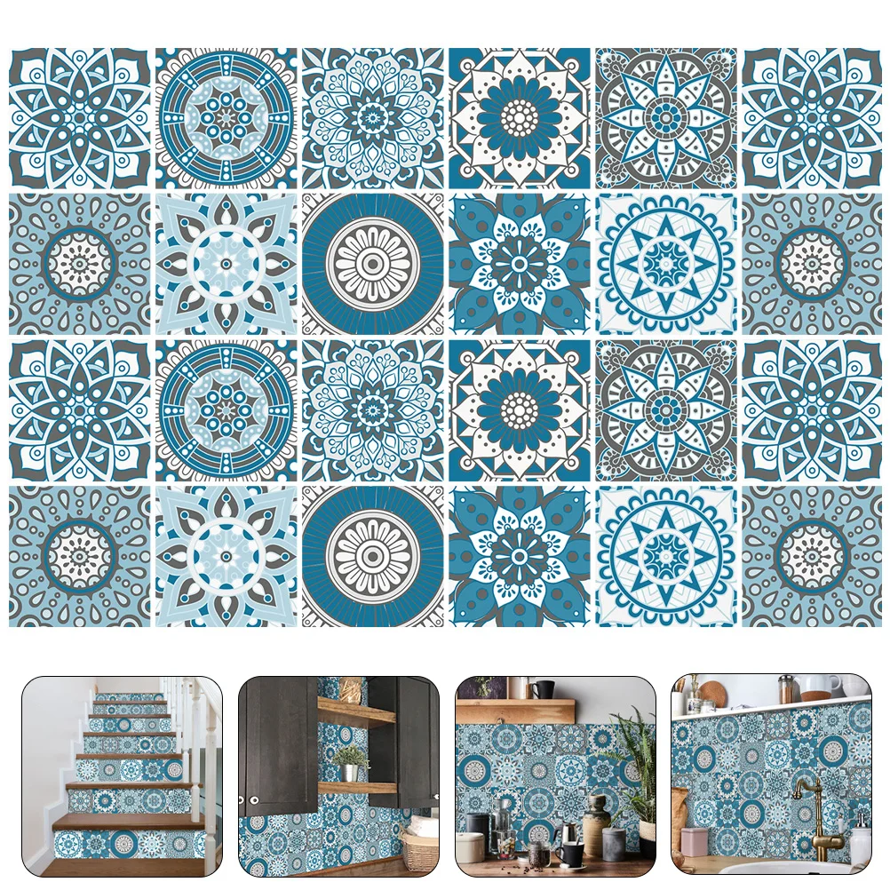 

24Pcs Mandala Style Tile Sticker Removable Decals Home Decoration for Bathroom Kitchen