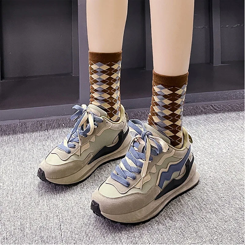 

Retro Green Women's Shoes New Thick Sole Sneakers Lace-Up Vulcanized Shoes Casual Dad Shoes Thick Sole Sneakers Basket Girls
