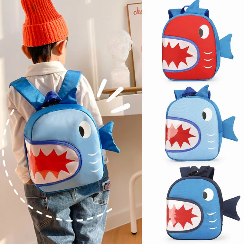 2022 New Shark Cartoon Children Cute Backpacks In Kindergarten Girl Boy Preschool Small School Bags Kids Anti Loss Bag Popular
