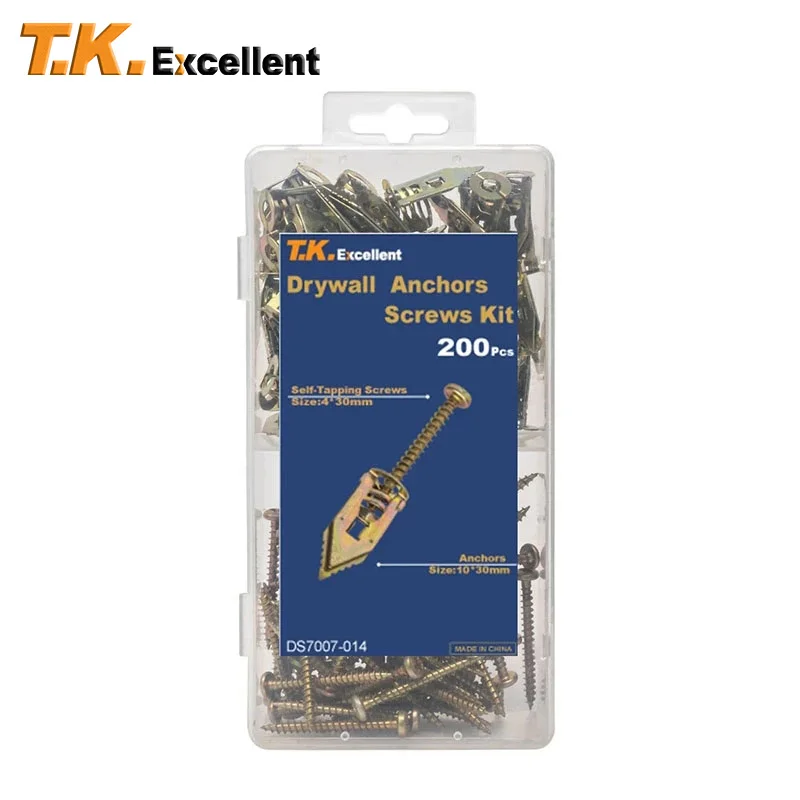 200PCS Hammer in Metal Drywall Anchors 10x30mm with Self Tapping Screws Kit Drilling Plasterboard Wall Fixing Plug | Обустройство