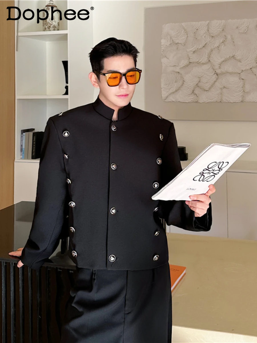 Мужская короткая куртка в китайском стиле однотонная ретро с воротником-стойкой