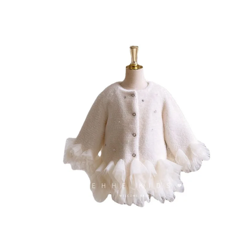 2022 Autumn Winter baby coat thicken warm sweet pink white colour kids outerwear 100-140
