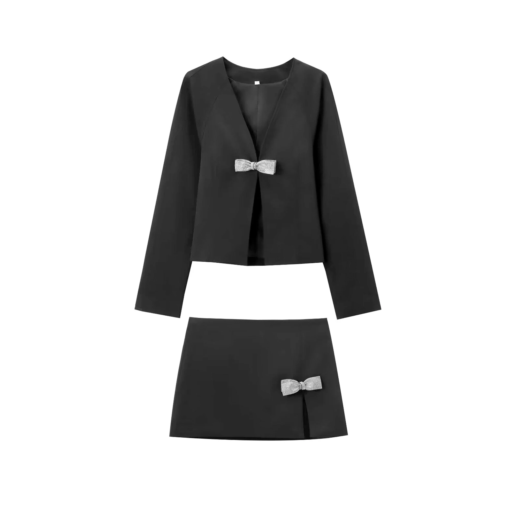 Женский комплект из топа с V-образным вырезом и юбки высокой талией