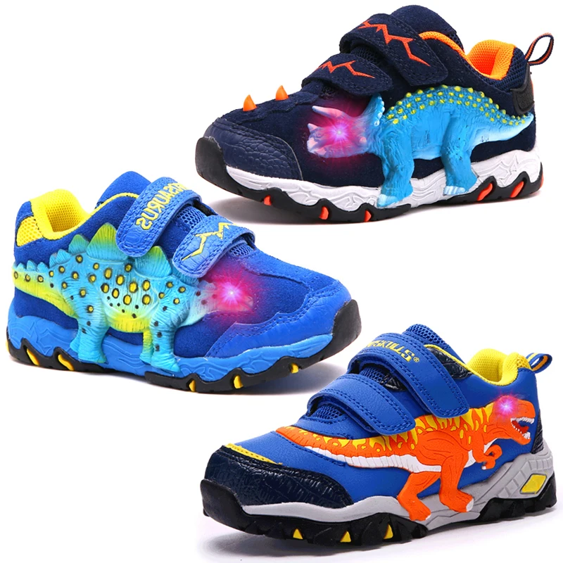 

Dinoskulls Shoes Boys Genuine Leather Luminous Sneakers Kids Glowing Sneakers Light Up LED Shoes Boys Dinosaur Flashing Sneakers
