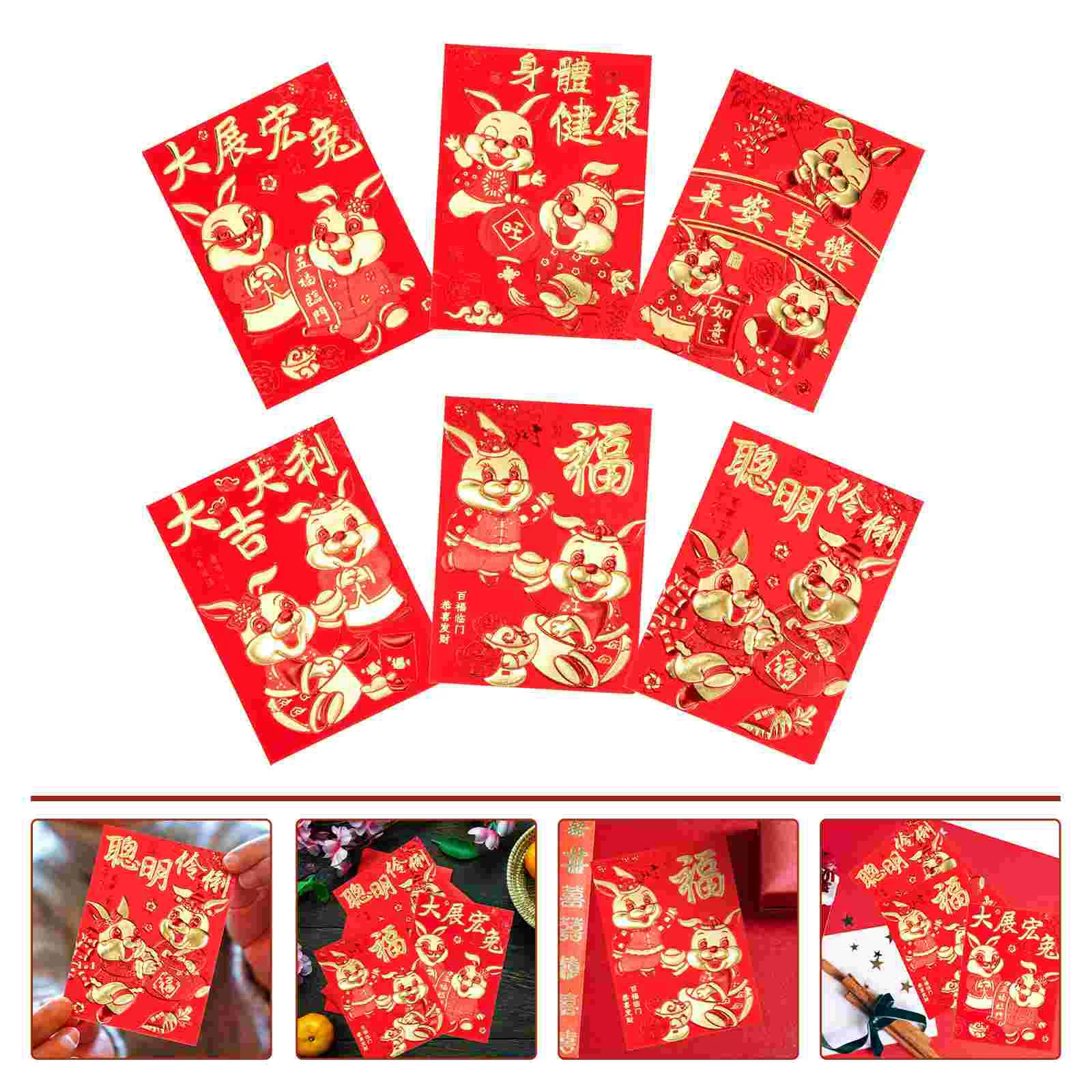

Red Year Envelopes Chinese New Money Envelope Packet Packets Rabbit Festival Bunny Springlucky Pocket Paper Gift Hong Bao Cash